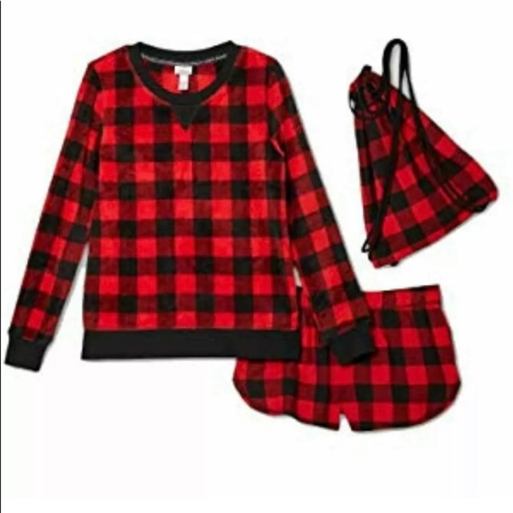 Women’s Red Check 3PC Pajama Set Size Med NWT